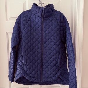 Athleta Whisper Featherless Puffer Jacket Medium Tall in Navy Blue